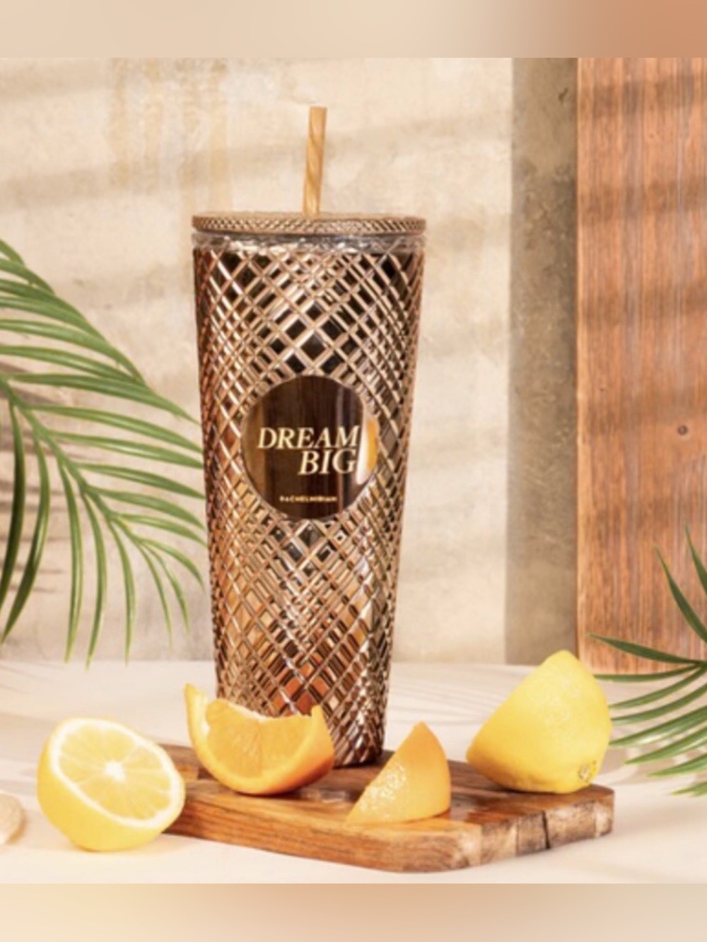 NEW RACHEL MIRIAM Metallic Gold Insulated Tumbler with Straw